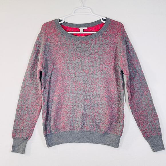 Halogen Sweater Womens Medium Gray Hot Pink Long Sleeve Pullover Jumper Top - Picture 1 of 6